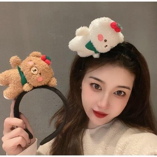12PCS/lot Cute cherry bear super cute headbands for women heart hairpin plush cartoon doll face wash headdress couple hair