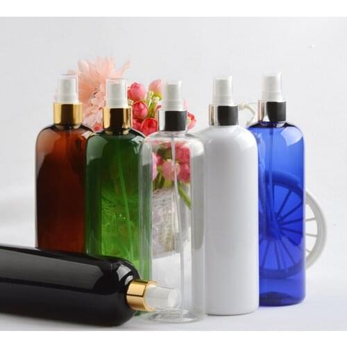 14pcs 500ml Empty Black Spray Bottles With Gold Aluminum Collar Pump White Plastic Container Bottle Fine Mist Sprayer