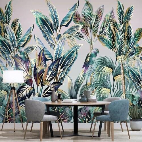 Custom Mural Wallpaper 3D Hand Painted Forest Animal Bird Tropical Plant Coconut Tree Wall Painting Living Room Bedroom Frescoes