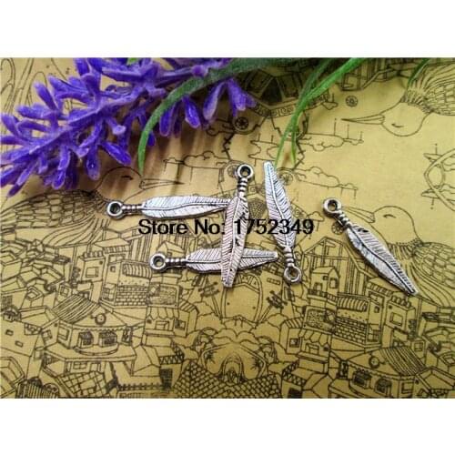 40pcs--Feather Charms ,Antique Tibetan Silver Tone feather charm pendants,Dream Catcher drop,bird feather drop, 25x4mm