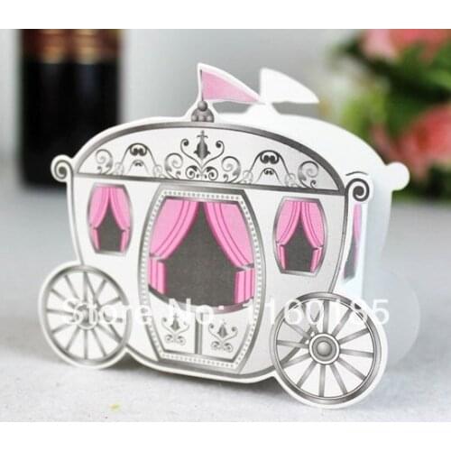 Free Shipping 24pcs Pink Carriage Wedding Favor Candy Boxes wedding Decoration gift box for Birthday Holiday party supply