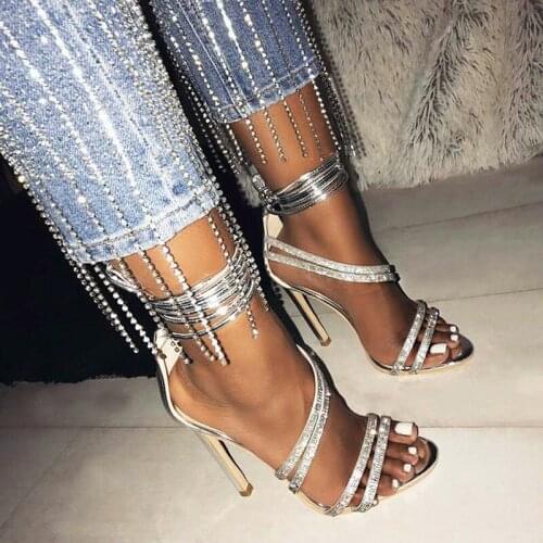 Summer Fashion High Heel 11CM Women Sandals Rhinestone Crystal Heel Ladies Shoes Design Party Open-toed Sandals