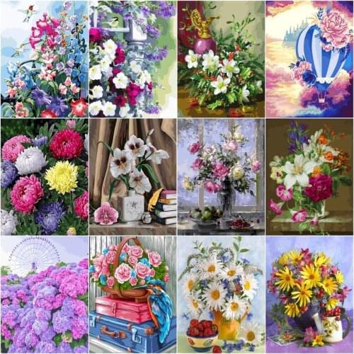 CHENISTORY Diy Oil Painting By Number Kits Drawing 40x50cm Color Canvas For Adult Kids Handpainted Flowers Home Decor