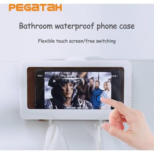 Phone Holder Waterproof phone box holder chase storage free punching bathroom wall hanging kitchen shelf Shower Storage boxes