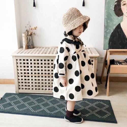 Kids Dresses For Girls Autumn New Toddler Clothes Korea Girls Dresses Polka Dot Peter Pan Collar Baby ChildrenS Clothing