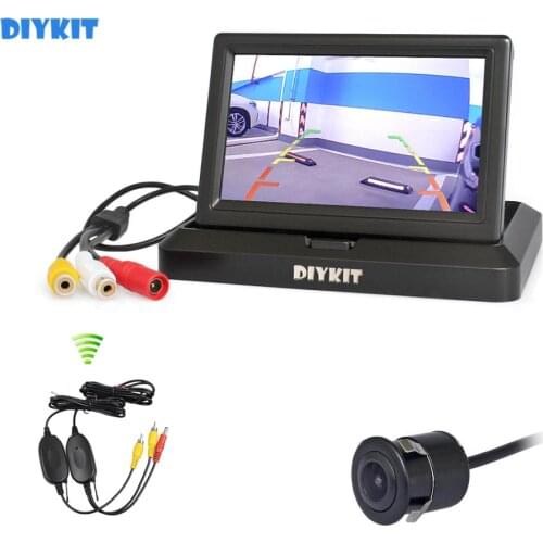 DIYKIT Wireless 5inch Foldable TFT LCD Car Monitor HD Rear View Reverse Backup Car Camera Video Parking System Kit
