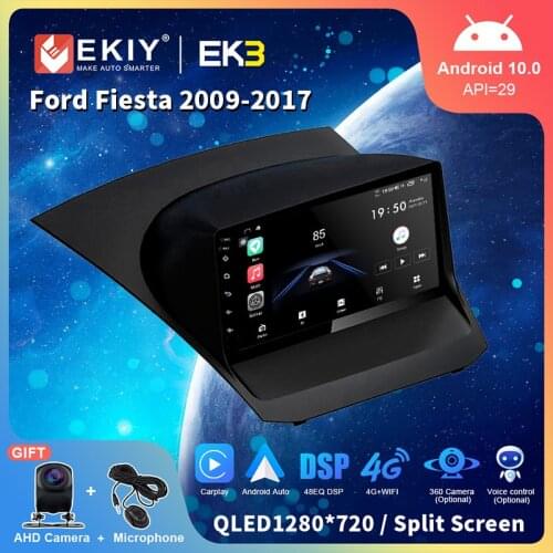 EKIY Android 10 Car Radio Stereo Multimedia For Ford Fiesta 2009-2017 GPS Navigation Video Player Carplay QLED 1280*720P Screen