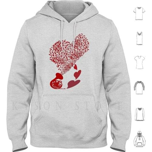 Horn _ Music Hoodies Long Sleeve Horn Music Note Musical Notation Sound Instrument Heart Brass Love