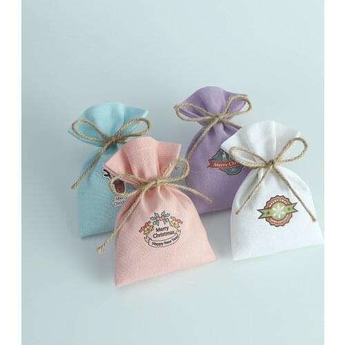 Jewelry Cotton Bag Christmas Patten Bag Christmas Candy Chocolate Gift Bag Custom Size Print Logo New Year Gift Bag