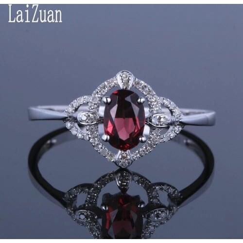 LaiZuan Solid 10K White Gold 0.6CT Certified Oval Cut Flawless Natural Garnet Wedding Women Trendy Fine Fashion Jewelry Ring
