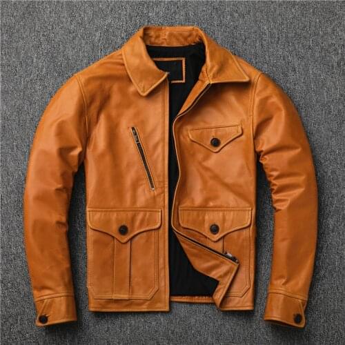 Factory genuine leather jacket for men sheep skin oil wax style leather real natural skin male short coat outer wear garment