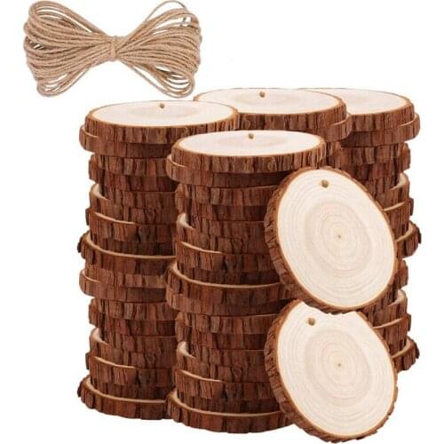 Natural Wood Slices 50 Pcs 2.4-2.8 Inches Craft Unfinished Wood Kit Pre Drilled with Hole Wooden Circles for DIY Crafts