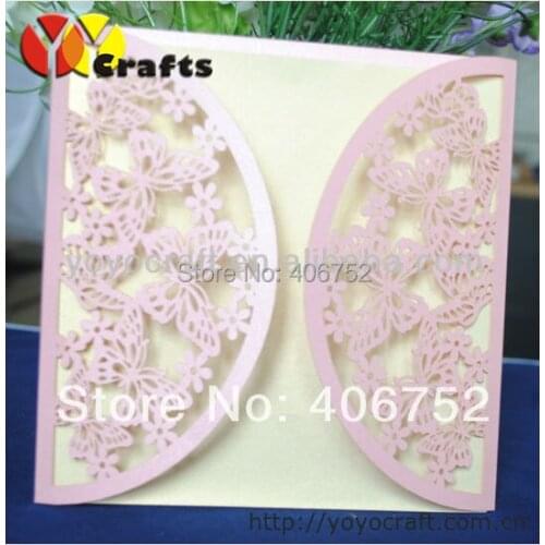 Laser cut pink wedding invitation card butterfly shape card butterfly design laser cut folk art wedding invitation card