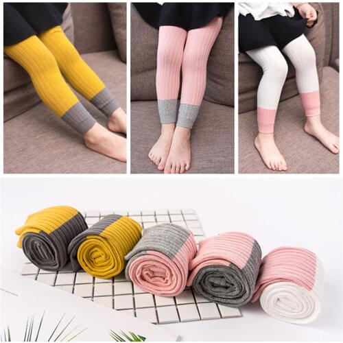 1-8T Girls Leggings Patchwork Pants Baby Girl Colorful Trousers Autumn Winter Cotton Knit Leggings Cute Casual Pants