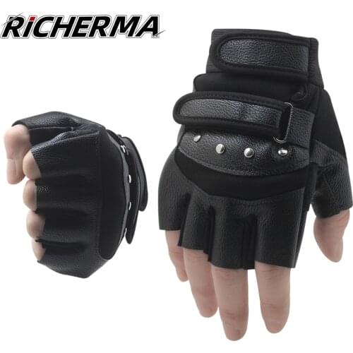 Summer Leather Motorcycle Gloves Fingerless Men Women Adjustable ATV Motorbike Motos Moto Scooter Riding Racing Biker Gloves