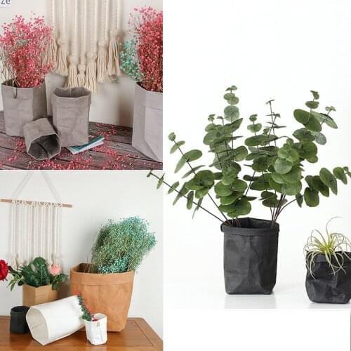 Washable Kraft Paper Bag Plant Flowers Pots Multifunction Home Storage Bag Reuse