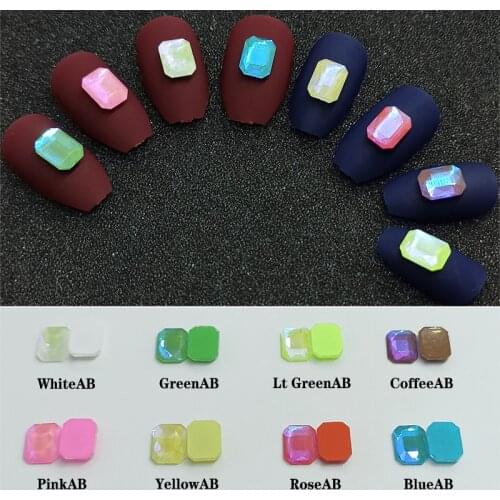 Mocha Rectangle Nail Art Rhinestone Flat Octagon 6x8mm Candy AB Color Shiny 3D Nail DIY Decoration Accessories