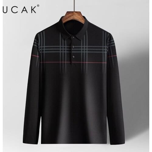UCAK Brand Spring Autumn New Arrival Tops High Quality Classic Striped Turn-down Collar Long Sleeve T-Shirt Men Clothes U5320
