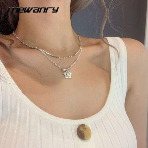 Mewanry 925 Sterling Silver Necklace for Women New Trend Vintage Creative Double Chain Star Crown Party Jewelry Gifts Wholesale