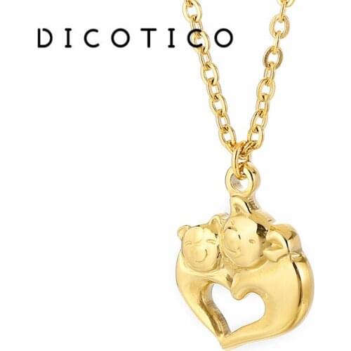 Heart Pendant Chain Necklace For Women Stainless Steel Fashion Korean Pop Mujer Collar Two Hugging Little Pigs Choker Jewelry