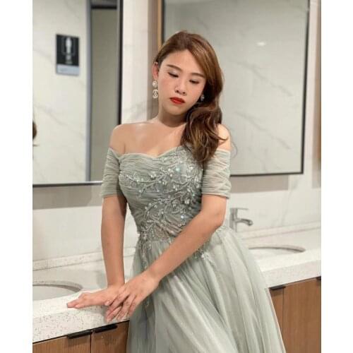 Gowns Fashion Ladies Luxury Party Dress Light Green Off Shouder Evening Dresses