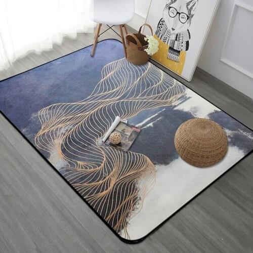 Nordic Style Golden Stripe Rectangle Tapete Thicken Soft Mat Modern Bedroom Large Carpets Living Room Rugs Kids Play Area Mats