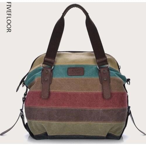 Womens Luxury Handbags 2021 Canvas Totes Striped Patchwork Rainbow Shoulder Bag Fashion Female Casual Crossbody Bag Sac A Main