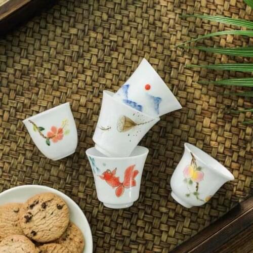 Hand-Painted Kung Fu Cup Teacup Large Ceramic Whiteware Thin Tire Creative Pu'er Personal Cup Ceramic Master Cup Ceramic Teacups