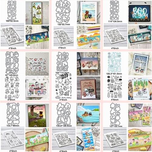 Merry Christmas Animals Bear Winter Tree Elf Sled Alphabet Metal Cutting Dies Matc Clear Silicone Stamps Make New Card 2020 DIY