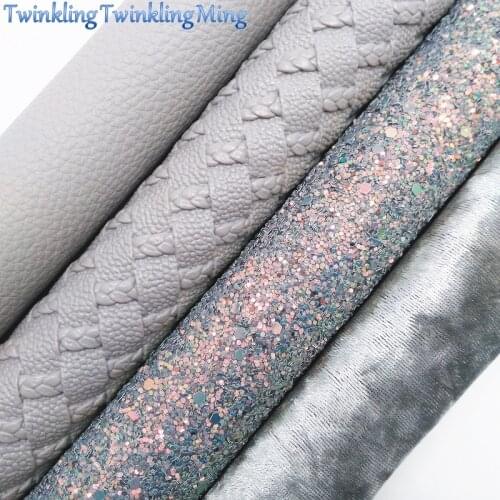 GREY Glitter Fabric, Weaving Faux Leather Fabric, Litchi Synthetic Leather Sheet For Bows A4 Size 8"x11" Twinkling Ming XM122