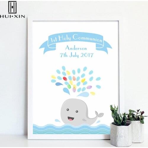 Cute Little Animal Free Personalized Custom Name Date Fingerprint DIY Guestbook For Kid Baptism and First Holy Communion Decor