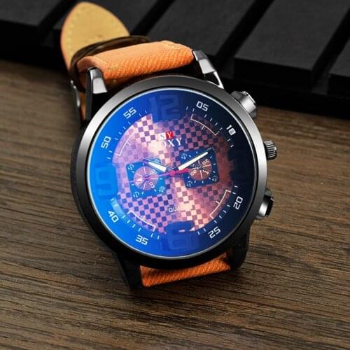 SOXY Luxury Blue Glass Watch Men Watch Fashion Sport Watches Casual Leather Strap Mens Watch Clock erkek kol saati reloj hombre