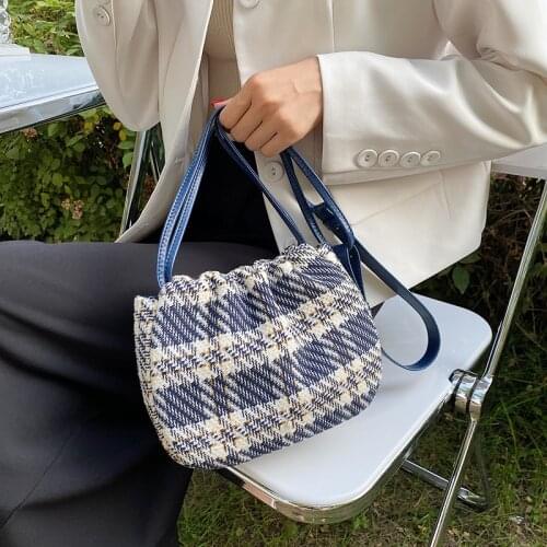 Woolen Fabric Plaid Women Bag Luxury Brand Designer Handbag Shoulder Bags Small Crossbody Bags For Women Striped Houndstooth Bag