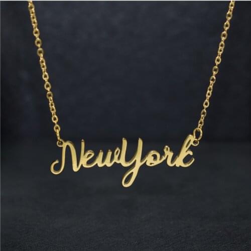 Vintage Chain Stainless Steel Handwritting New York Choker Necklace Gold Necklaces Collar Hombre Accesories for Women Jewelry