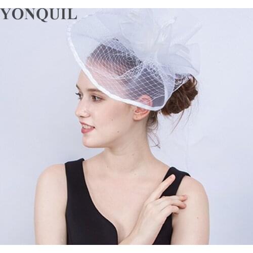 Kentucky Derby Veils White Fascinators Hat For Women Elegant Fashion Church Summer Hats Female Headdress Chapeau Mariage SYF206