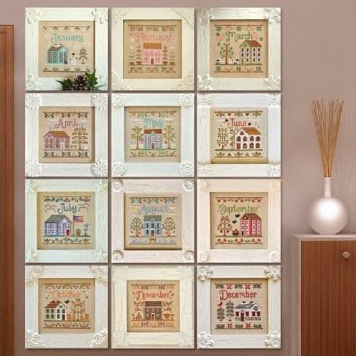 Embroidery Package Top Quality Cross Stitch Kits 12Months Houses Total 12 Pieces Beautiful Hot Sell