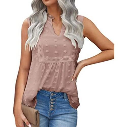 2021 Women Vest T-shirt Loose Sleeveless Chiffon Tanks Tee Shirt Dot Print V Neck Lace Pachwork Bohemian Tshirt Vest