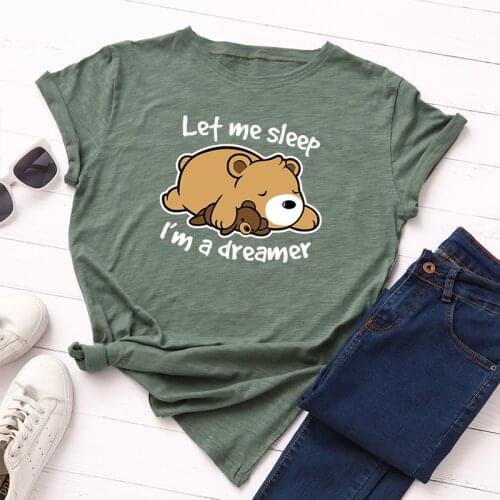 Women T-shirts 100% Cotton Plus Size S-5XL Graphic Tees Female Shirts Summer Tops Cute Bear Let Me Sleep Printed Funny T Shirt