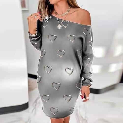 Fashion Women Dress for Streetwear Solid Color Womens Clothing 3D Love Printing O-Neck Long Sleeve Casual Loose Party Dress