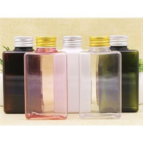 10 pcs/Lot 100ML PET Empty Square Bottle For Cosmetic Packaging Plastic Bottle With Aluminum Screw Cap JX109-1
