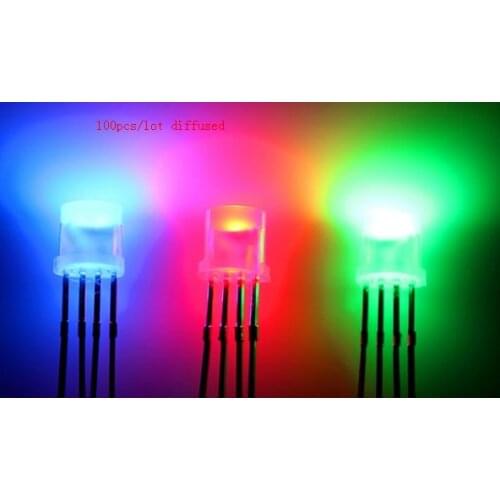 100pcs Diffused Flat Top 5mm RGB LED Diode