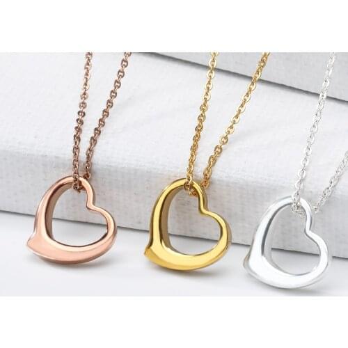 2020 trend Hollow Heart Shape Pendants Necklaces For Women Gold Color Stainless Steel charm Jewelry Wholesale Christmas Gift