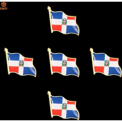 5PCS Dominican Republic Flag Brooch Metal Enamel Accessories Pins Butterfly Clasp Decoration Jewelry Brooch Badge Collection