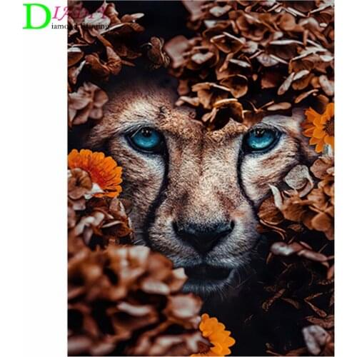 Full Square Diamond Embroidery DIY Diamond Painting Cross Stitch Drill Tiger Lion Face& Flowers Picture of Rhinestones