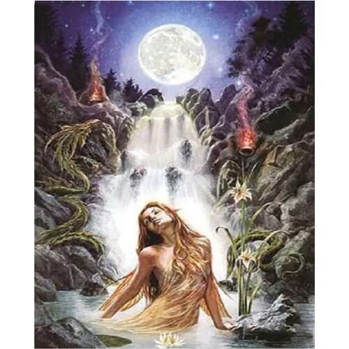 Diamond Embroidery Waterfall Woman The Scenery 5D Diy Diamond Painting Mosaic Needlework Full Square Round DrillZP-4649