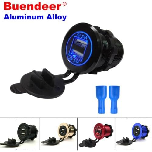 Aluminum Universal 12V 24V Motorcycle Boat Car ATV LED Light Dual USB Cell Phone Charger Adapter Socket Outlet Power Plug