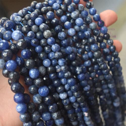 4-12mm Natural Round Faceted Blue Sodalite Stone Beads For Jewelry Making Beads Bracelets 15'' Needlework DIY Beads Trinket