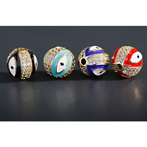 2pcs/lot Evil Eye Cz Round Beads For Bracelets Material Making Charms For Jewelry DIY Pendant Sewing Accessories Handmade