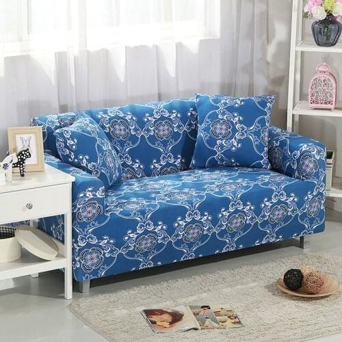 Blue Mandala Bohemian Retro Sofa Covers For Living Room Elastic All-inclusive Nonslip Sectional Sofa Cover Stretch Couch Cover
