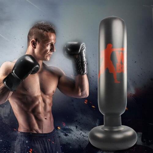 Black PVC Karate Vertical Inflatable Percussion Pillar Sandbag Standing Fitness Vent Belt Inflator Tumbler Boxing Pillar